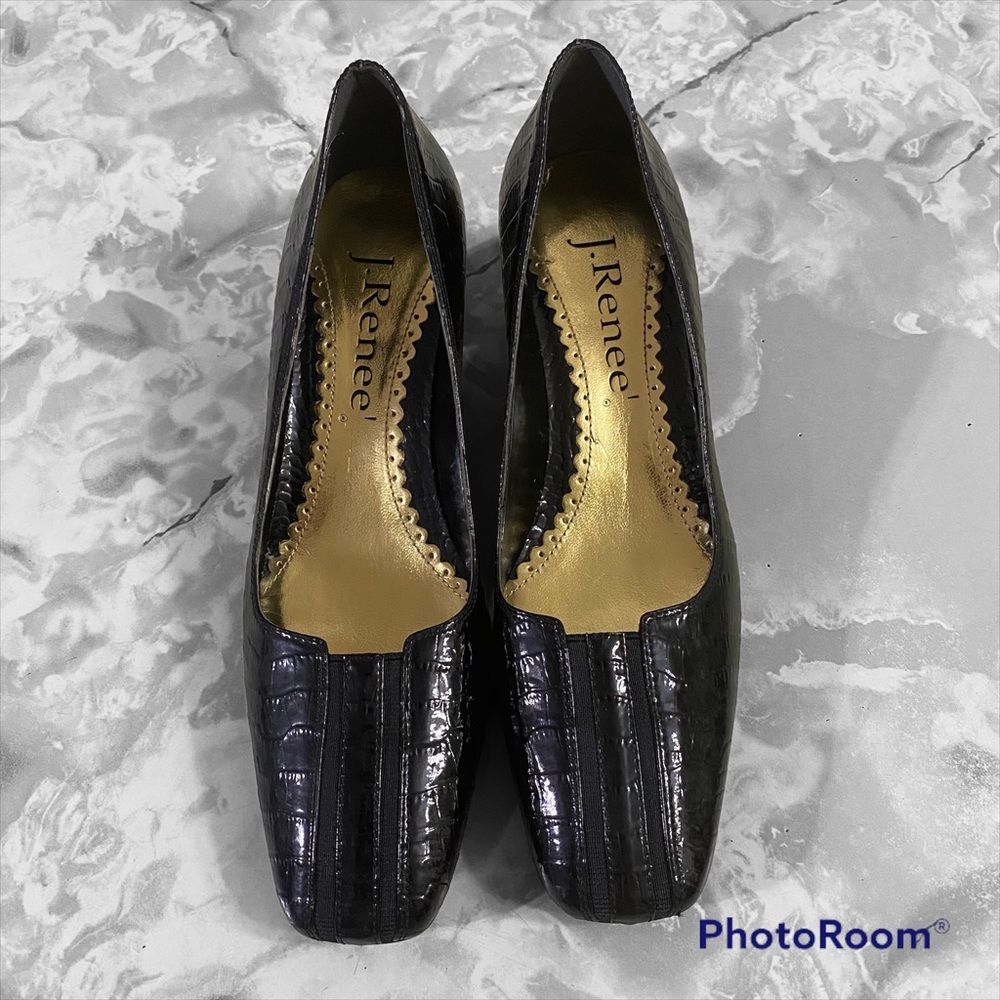 J. Renee Black Reptile Skin Patterned Shoes